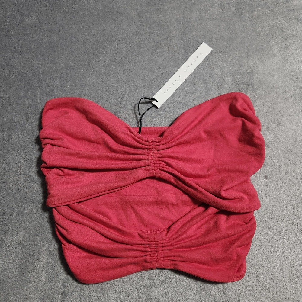 New XS Susana Monaco Ruched Strapless Tube Top Revolve Pink Strapless Crop